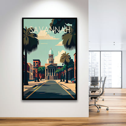 Savannah Georgia Retro Art Print, Savannah City Wall Art, Framed Art Print, Picture Framed, Painting Art