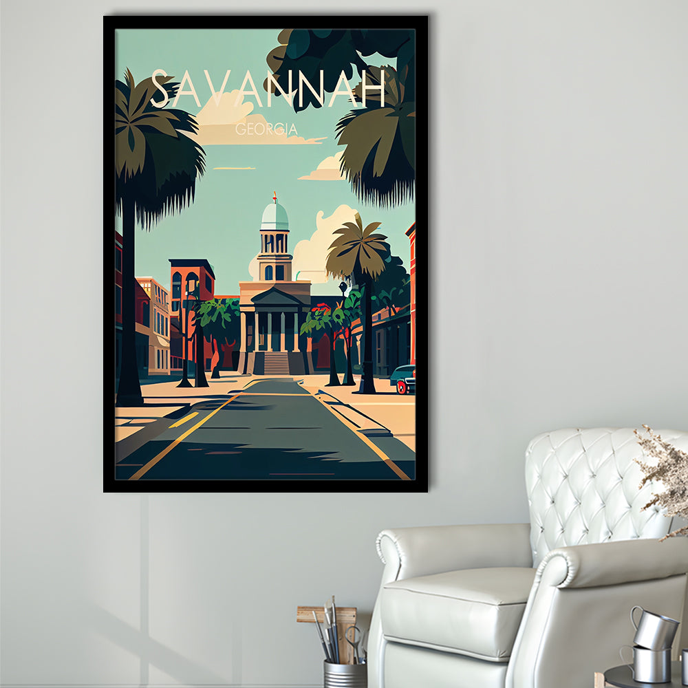 Savannah Georgia Retro Art Print, Savannah City Wall Art, Framed Art Print, Picture Framed, Painting Art