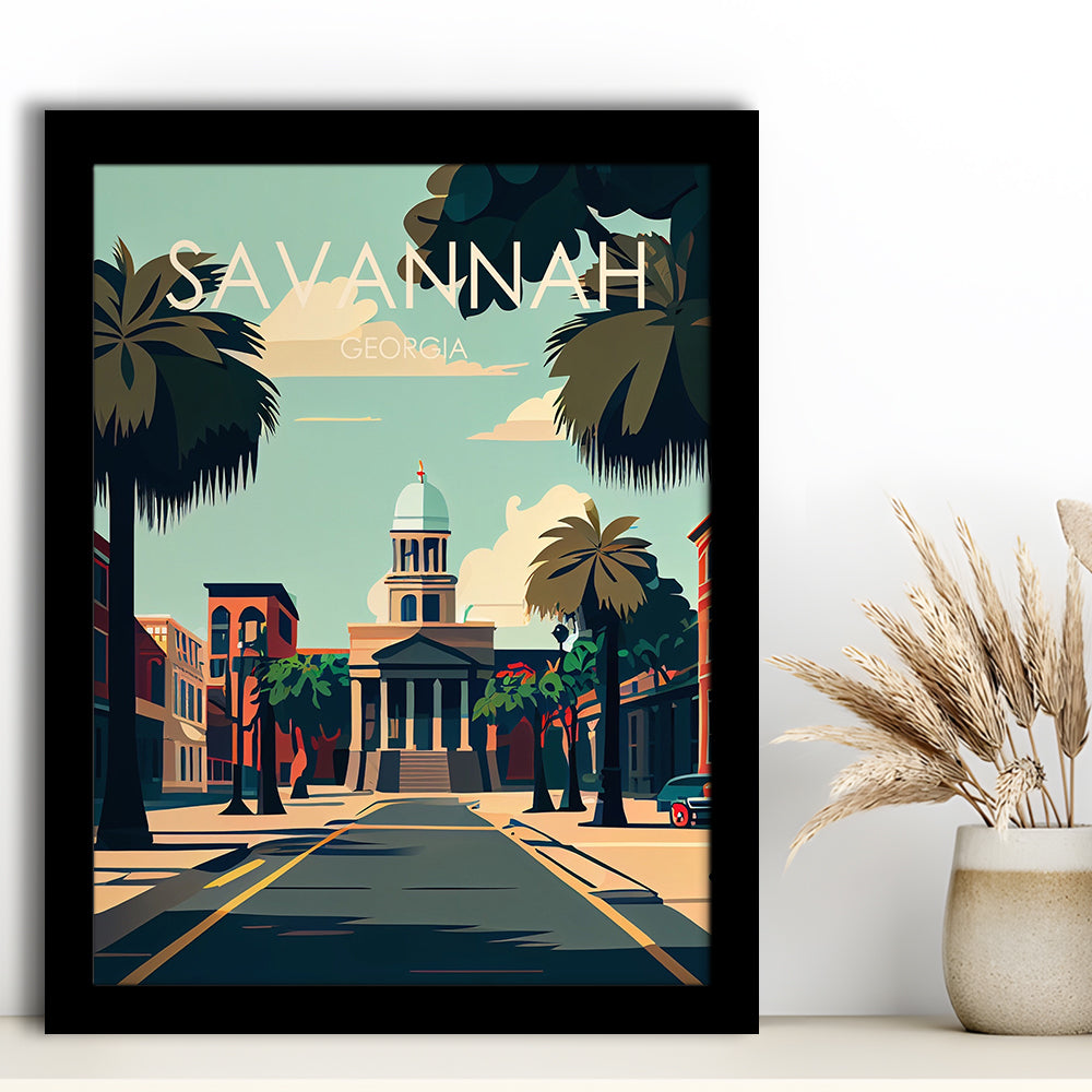 Savannah Georgia Retro Art Print, Savannah City Wall Art, Framed Art Print, Picture Framed, Painting Art