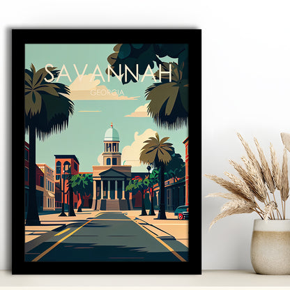 Savannah Georgia Retro Art Print, Savannah City Wall Art, Framed Art Print, Picture Framed, Painting Art