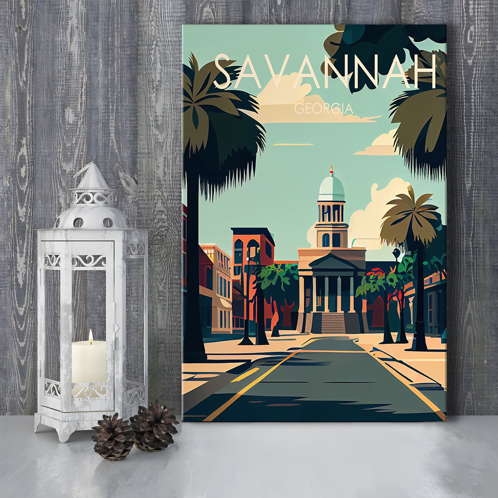 Savannah Georgia Retro Art Print, Savannah City Wall Art, Canvas Print, Painting Canvas, Living Room Decor