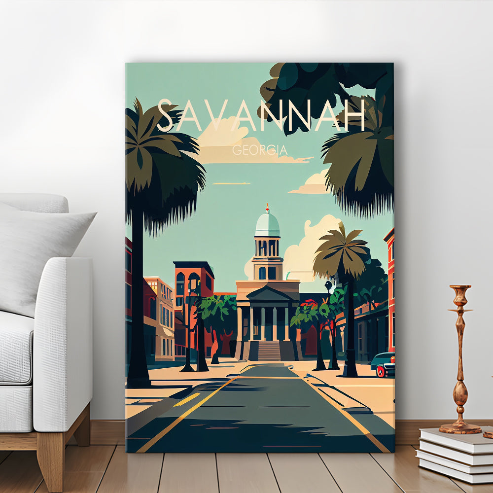 Savannah Georgia Retro Art Print, Savannah City Wall Art, Canvas Print, Painting Canvas, Living Room Decor