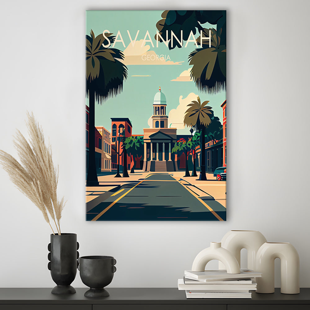 Savannah Georgia Retro Art Print, Savannah City Wall Art, Canvas Print, Painting Canvas, Living Room Decor