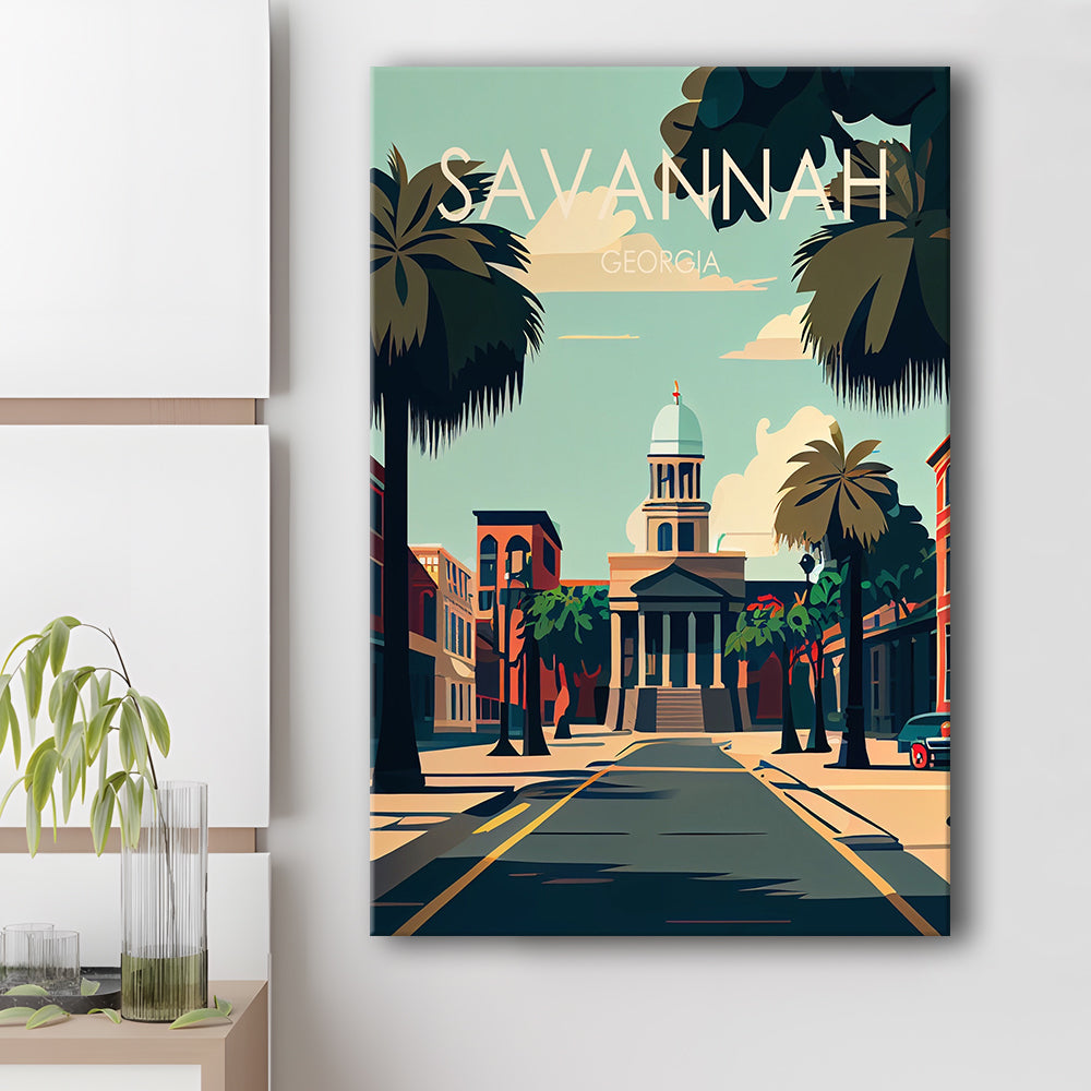 Savannah Georgia Retro Art Print, Savannah City Wall Art, Canvas Print, Painting Canvas, Living Room Decor