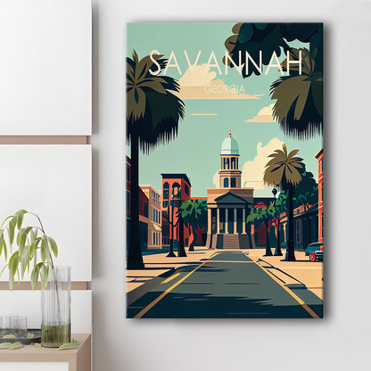 Savannah Georgia Retro Art Print, Savannah City Wall Art, Canvas Print, Painting Canvas, Living Room Decor