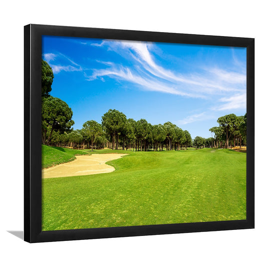 Scenic Panoramic View Of Golf Fairway At The Golf, Framed Art Print Wall Decor, Picture Framed