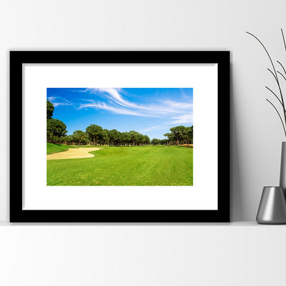 Scenic Panoramic View Of Golf Fairway At The Golf, Goft Art Print, Framed Art Print White Border Wall Decor