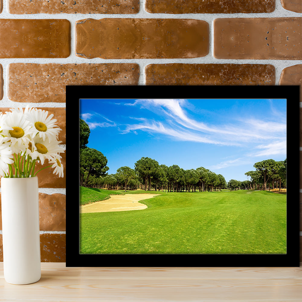 Scenic Panoramic View Of Golf Fairway At The Golf, Framed Art Print Wall Decor, Picture Framed