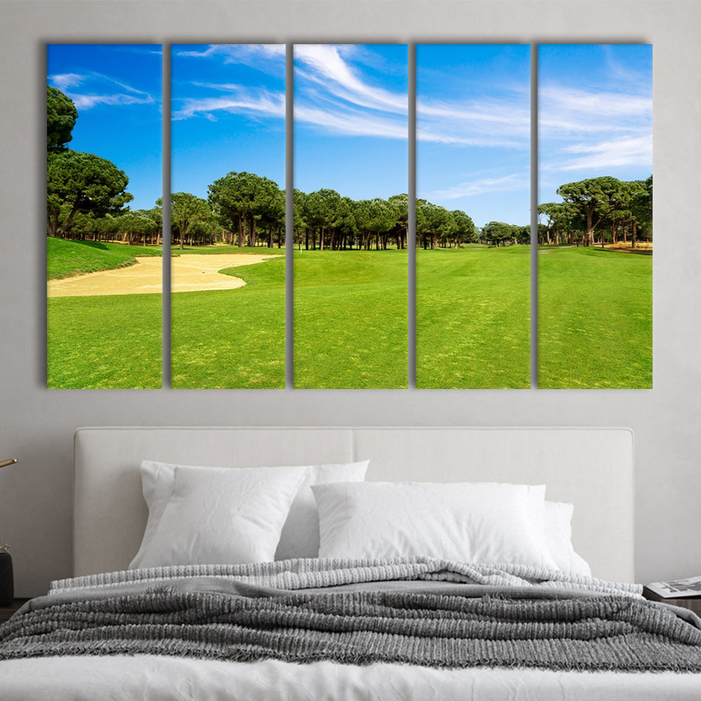 Scenic Panoramic View Of Golf Fairway At The Golf, Golf Art Print, Extra Large Canvas Print Wall Art