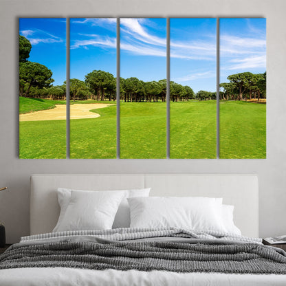 Scenic Panoramic View Of Golf Fairway At The Golf, Golf Art Print, Extra Large Canvas Print Wall Art