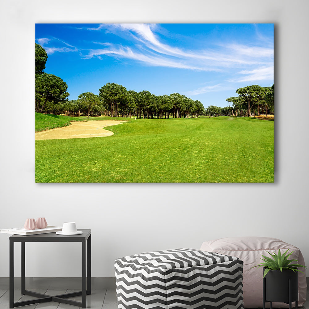 Scenic Panoramic View Of Golf Fairway At The Golf, Golf Art Print,Gifts Golf Lover