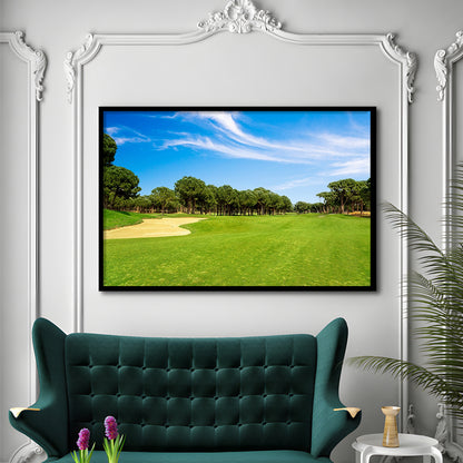 Scenic Panoramic View Of Golf Fairway At The Golf, Framed Art Print Wall Decor, Picture Framed
