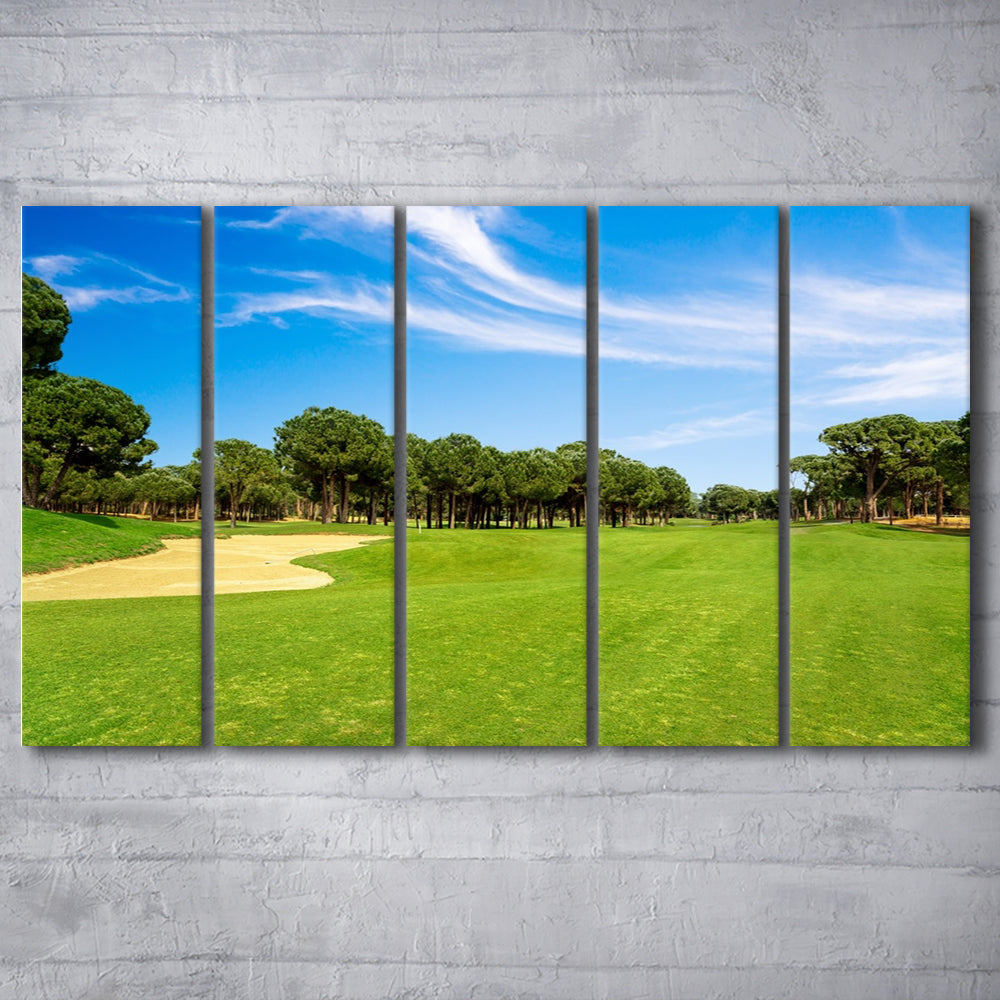 Scenic Panoramic View Of Golf Fairway At The Golf, Golf Art Print, Extra Large Canvas Print Wall Art