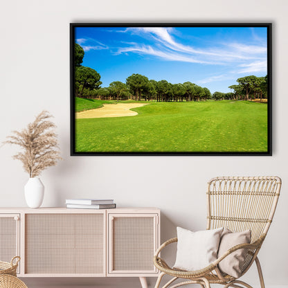 Scenic Panoramic View Of Golf Fairway At The Golf, Floating Framed Canvas Print Wall Art