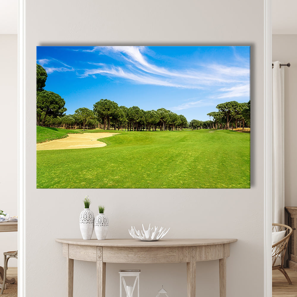 Scenic Panoramic View Of Golf Fairway At The Golf, Golf Art Print,Gifts Golf Lover