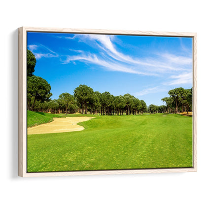 Scenic Panoramic View Of Golf Fairway At The Golf, Floating Framed Canvas Print Wall Art