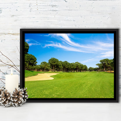 Scenic Panoramic View Of Golf Fairway At The Golf, Floating Framed Canvas Print Wall Art