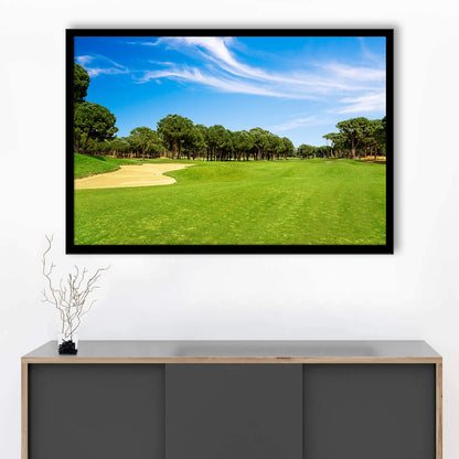 Scenic Panoramic View Of Golf Fairway At The Golf, Framed Art Print Wall Decor, Picture Framed