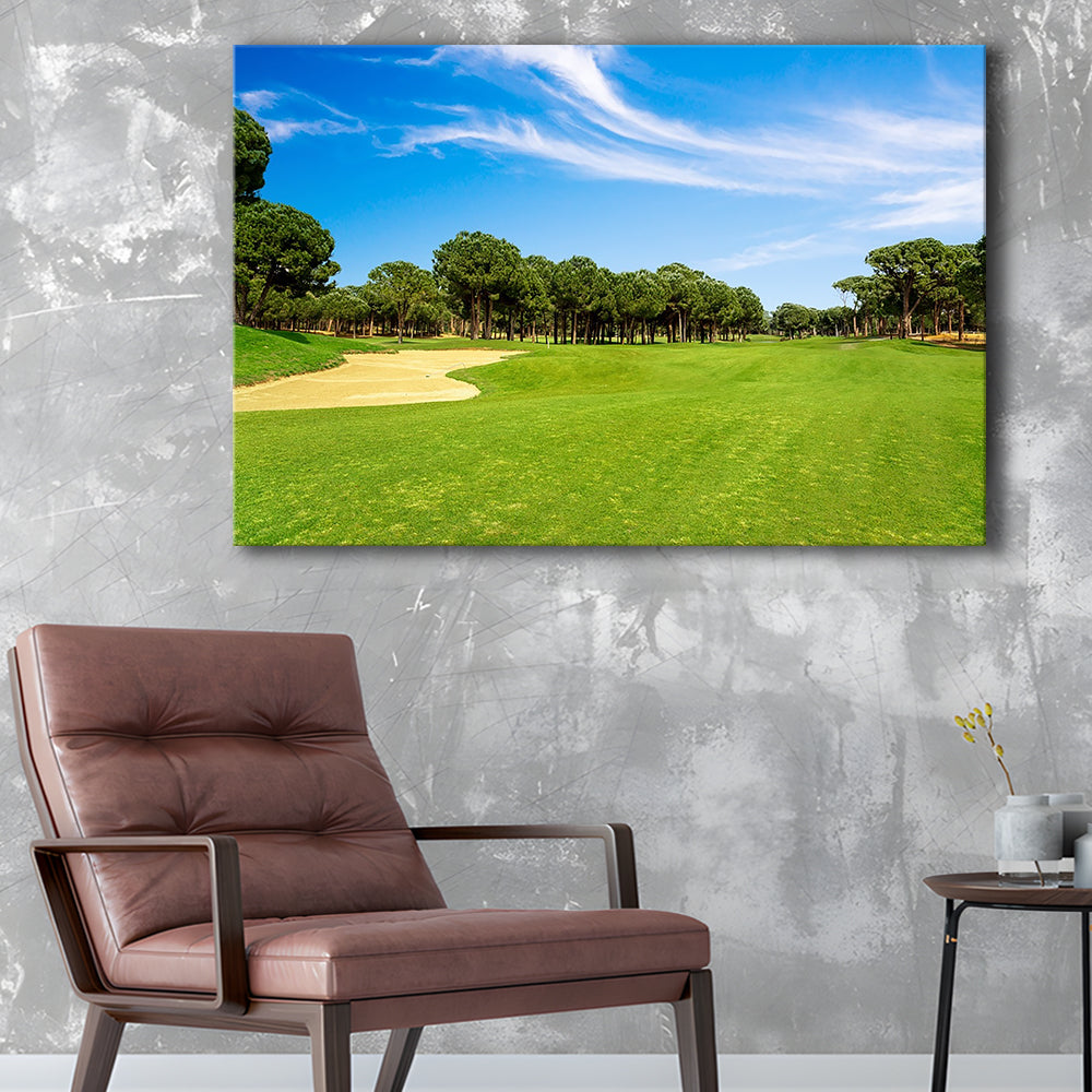 Scenic Panoramic View Of Golf Fairway At The Golf, Golf Art Print,Gifts Golf Lover