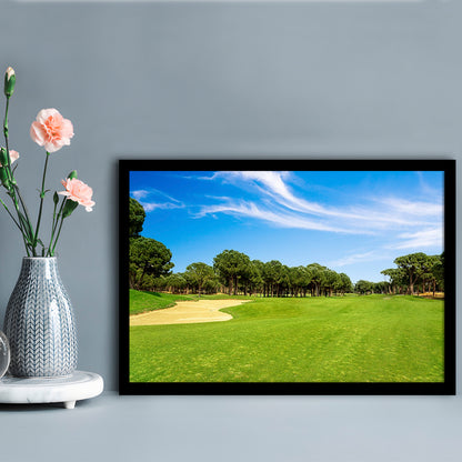 Scenic Panoramic View Of Golf Fairway At The Golf, Framed Art Print Wall Decor, Picture Framed