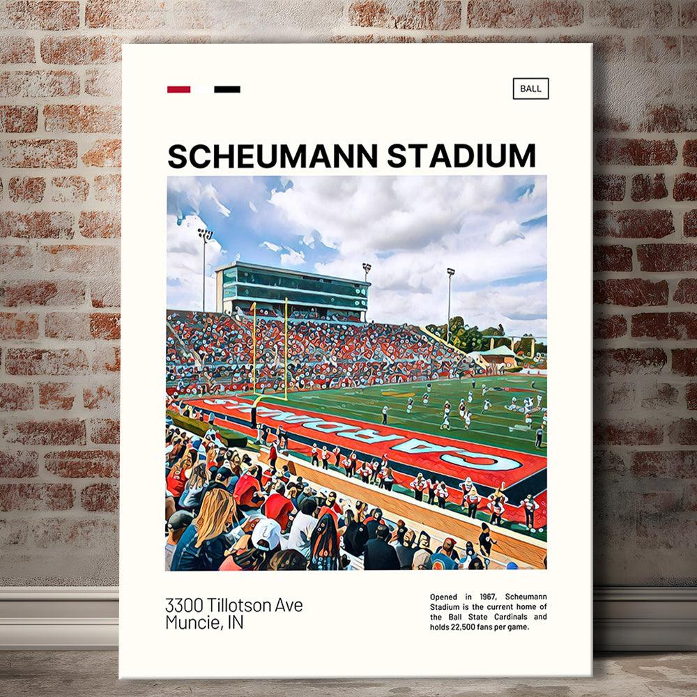 Scheumann Stadium Print, Ball State Cardinals Stadium Canvas Art, Fan Gifts, Sport Art, Canvas Print Wall Art