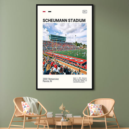 Scheumann Stadium Print, Ball State Cardinals Stadium Canvas Art, Man Cave Gift, Floating Framed Canvas Print Wall Art