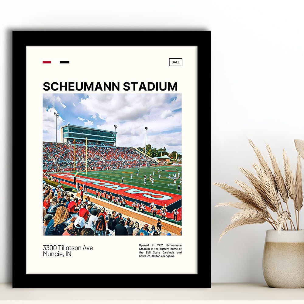 Scheumann Stadium Print, Ball State Cardinals Stadium Art, Gifts for him, Sport Art, Framed Art Print Wall Decor