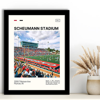 Scheumann Stadium Print, Ball State Cardinals Stadium Art, Gifts for him, Sport Art, Framed Art Print Wall Decor