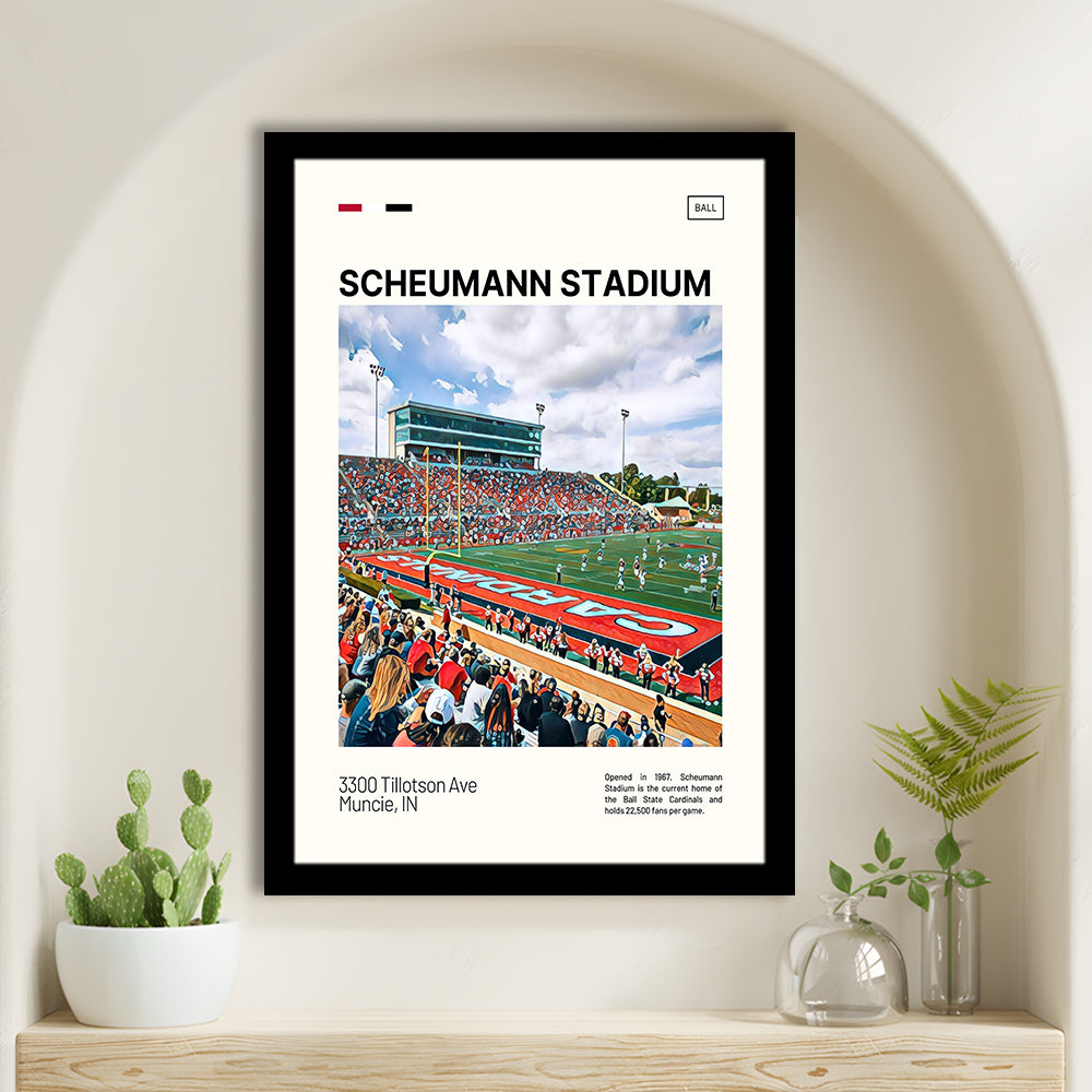 Scheumann Stadium Print, Ball State Cardinals Stadium Art, Gifts for him, Sport Art, Framed Art Print Wall Decor