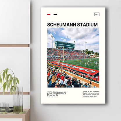 Scheumann Stadium Print, Ball State Cardinals Stadium Canvas Art, Fan Gifts, Sport Art, Canvas Print Wall Art