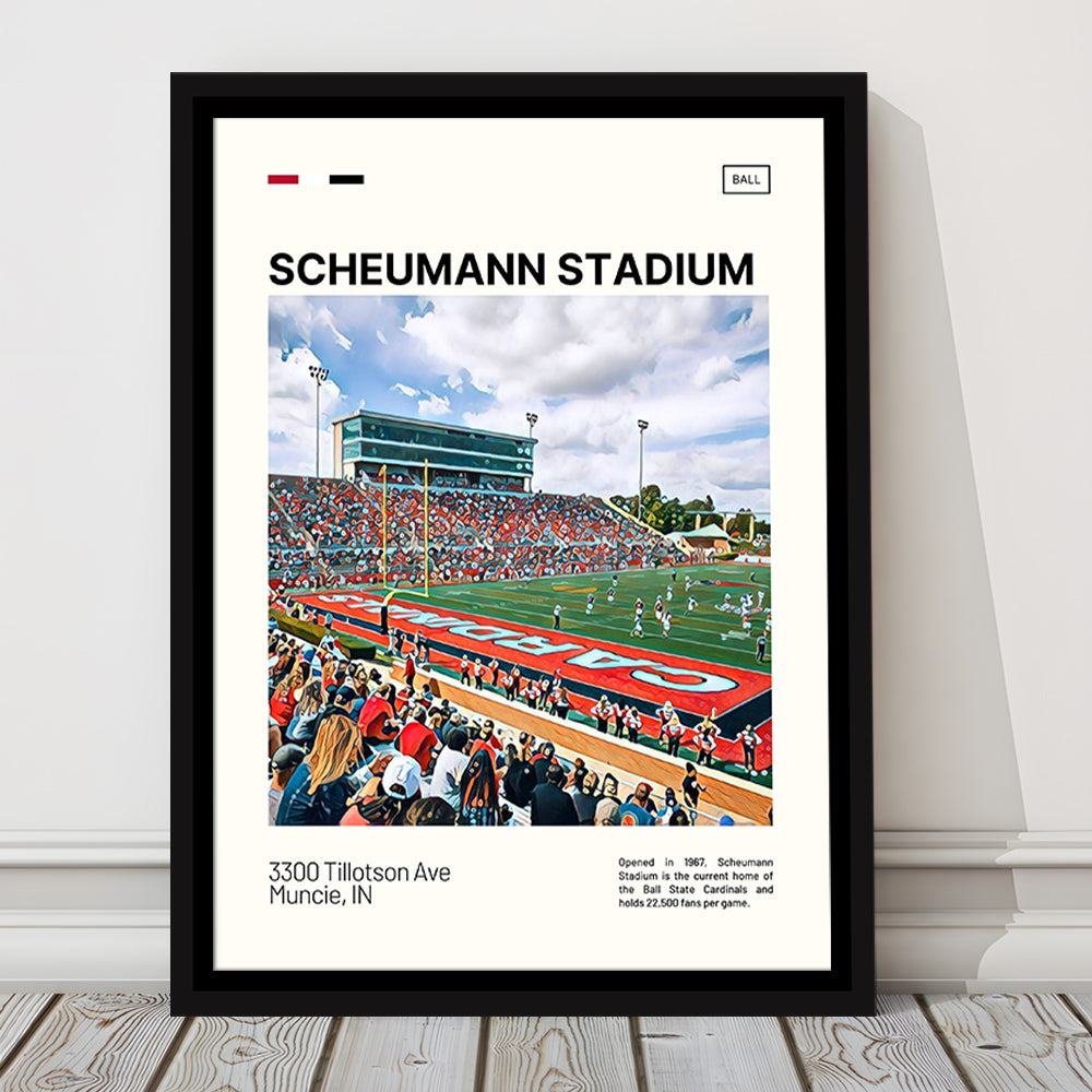 Scheumann Stadium Print, Ball State Cardinals Stadium Canvas Art, Man Cave Gift, Floating Framed Canvas Print Wall Art