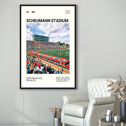 Scheumann Stadium Print, Ball State Cardinals Stadium Canvas Art, Man Cave Gift, Floating Framed Canvas Print Wall Art