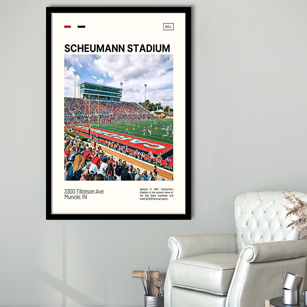 Scheumann Stadium Print, Ball State Cardinals Stadium Art, Gifts for him, Sport Art, Framed Art Print Wall Decor