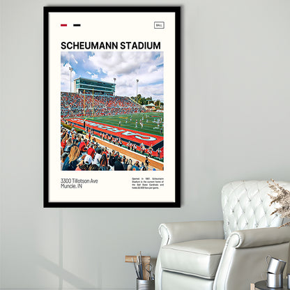 Scheumann Stadium Print, Ball State Cardinals Stadium Art, Gifts for him, Sport Art, Framed Art Print Wall Decor