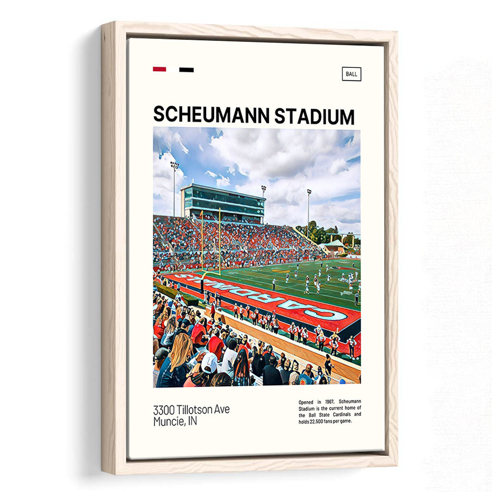 Scheumann Stadium Print, Ball State Cardinals Stadium Canvas Art, Man Cave Gift, Floating Framed Canvas Print Wall Art