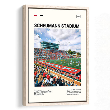 Scheumann Stadium Print, Ball State Cardinals Stadium Canvas Art, Man Cave Gift, Floating Framed Canvas Print Wall Art