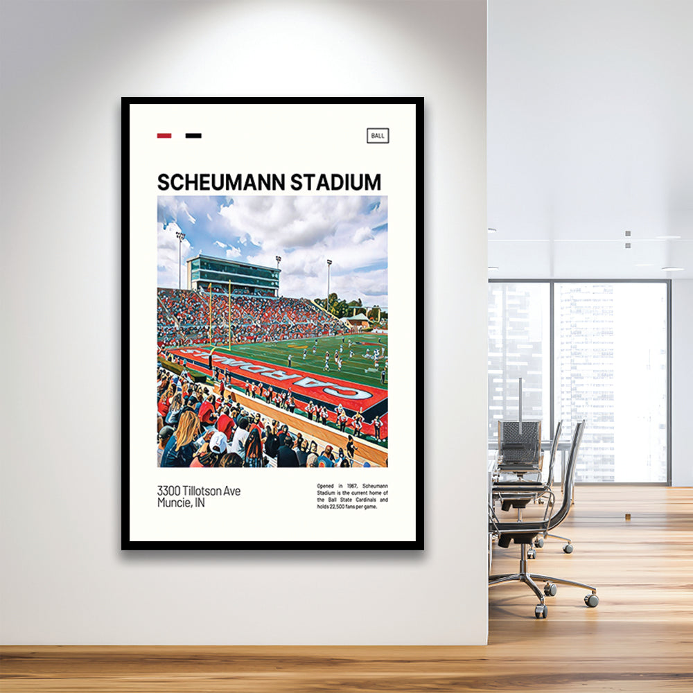 Scheumann Stadium Print, Ball State Cardinals Stadium Art, Gifts for him, Sport Art, Framed Art Print Wall Decor