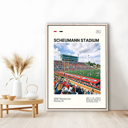 Scheumann Stadium Print, Ball State Cardinals Stadium Canvas Art, Man Cave Gift, Floating Framed Canvas Print Wall Art