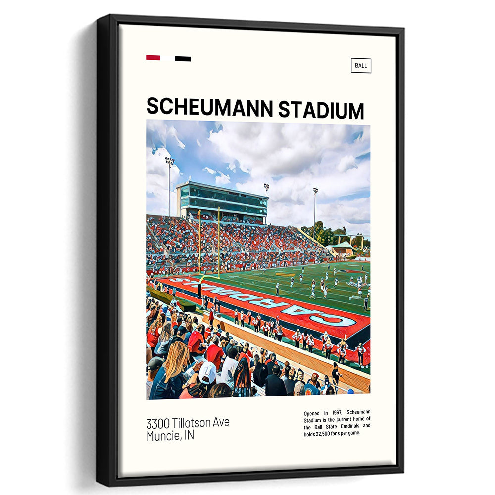 Scheumann Stadium Print, Ball State Cardinals Stadium Canvas Art, Man Cave Gift, Floating Framed Canvas Print Wall Art