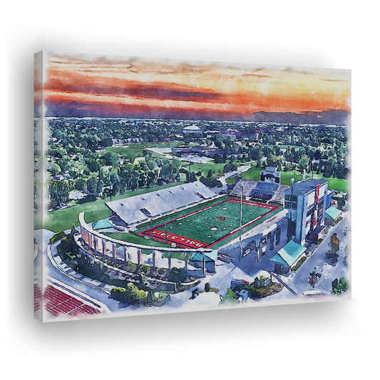 Scheumann Painting Stadium Watercolor, Muncie Indiana Watercolor, Sport Art, Gifts for him, Canvas Print Wall Art