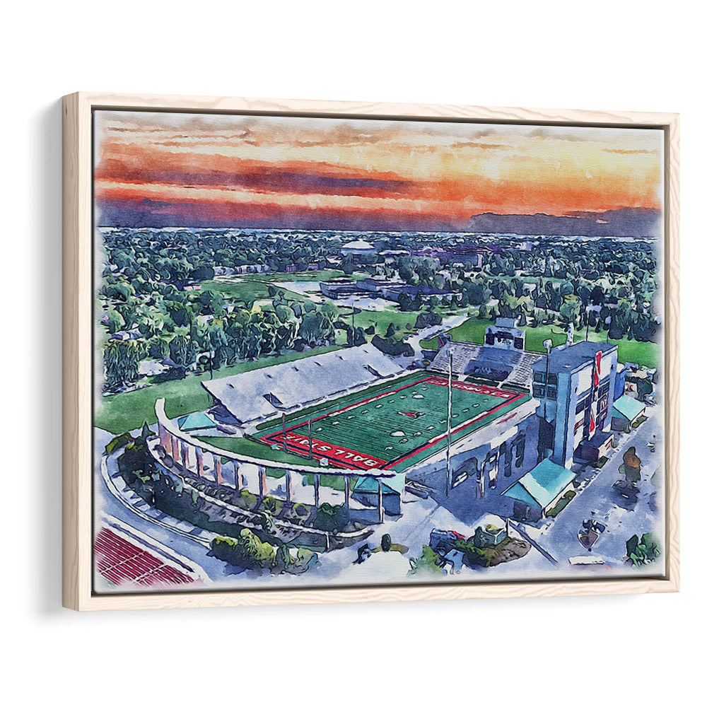 Scheumann Painting Stadium Watercolor, Muncie Indiana Watercolor, Sport Gift Art, Framed Canvas Print Wall Art
