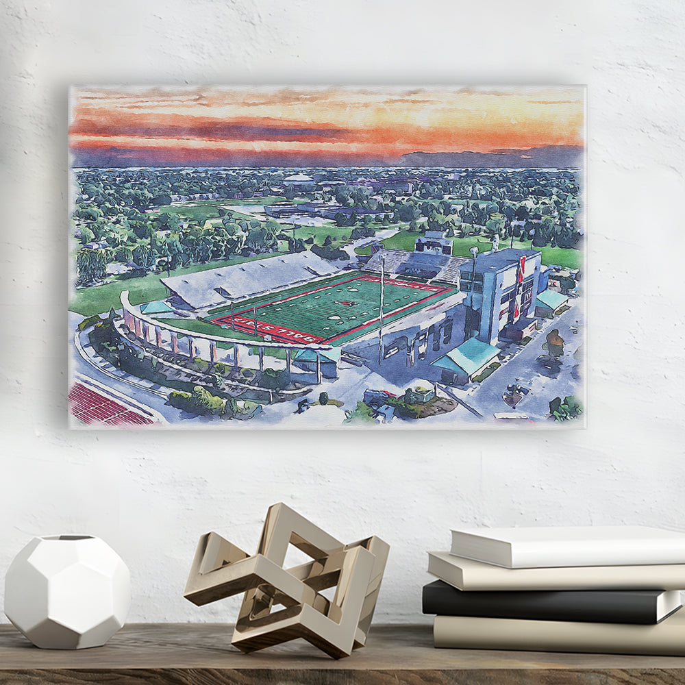 Scheumann Painting Stadium Watercolor, Muncie Indiana Watercolor, Sport Art, Gifts for him, Canvas Print Wall Art