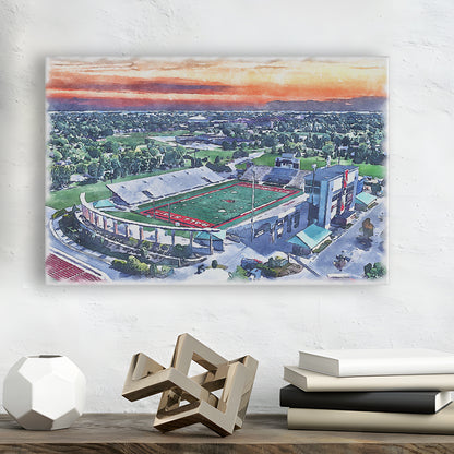 Scheumann Painting Stadium Watercolor, Muncie Indiana Watercolor, Sport Art, Gifts for him, Canvas Print Wall Art