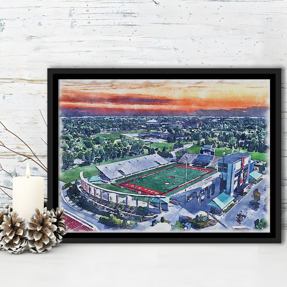 Scheumann Painting Stadium Watercolor, Muncie Indiana Watercolor, Sport Gift Art, Framed Canvas Print Wall Art
