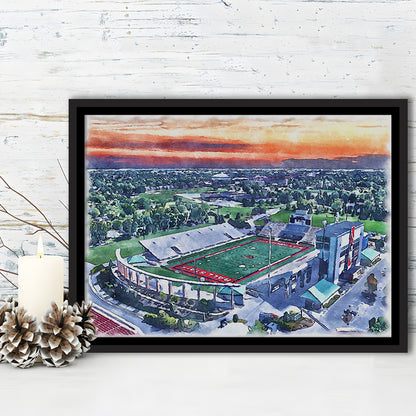Scheumann Painting Stadium Watercolor, Muncie Indiana Watercolor, Sport Gift Art, Framed Canvas Print Wall Art
