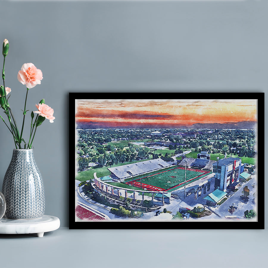 Scheumann Painting Stadium Watercolor, Muncie Indiana Watercolor, Sport Gift Art, Framed Art Print Wall Decor