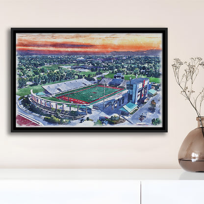 Scheumann Painting Stadium Watercolor, Muncie Indiana Watercolor, Sport Gift Art, Framed Canvas Print Wall Art