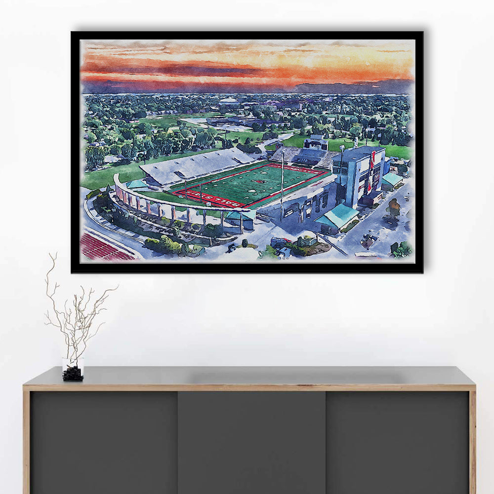 Scheumann Painting Stadium Watercolor, Muncie Indiana Watercolor, Sport Gift Art, Framed Art Print Wall Decor
