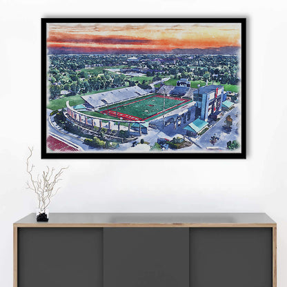 Scheumann Painting Stadium Watercolor, Muncie Indiana Watercolor, Sport Gift Art, Framed Art Print Wall Decor