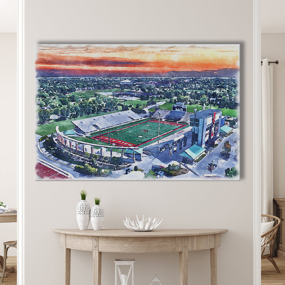 Scheumann Painting Stadium Watercolor, Muncie Indiana Watercolor, Sport Art, Gifts for him, Canvas Print Wall Art